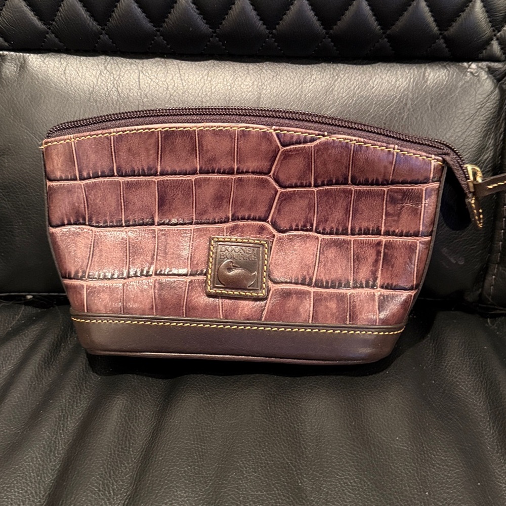 Dooney & Bourke Crock Embossed  Leather  Zip Top Pouch,Clutch, Make up Bag